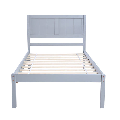 Wooden Platform Bed with Headboard, Gray