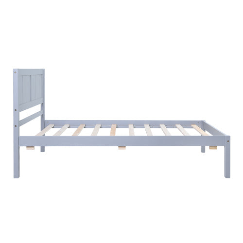 Wooden Platform Bed with Headboard, Gray