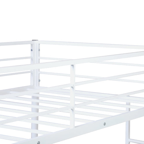 Twin Metal Loft Bunk Bed with Desk, Ladder and Guardrails, White