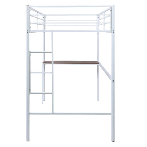 Twin Metal Loft Bunk Bed with Desk, Ladder and Guardrails, White