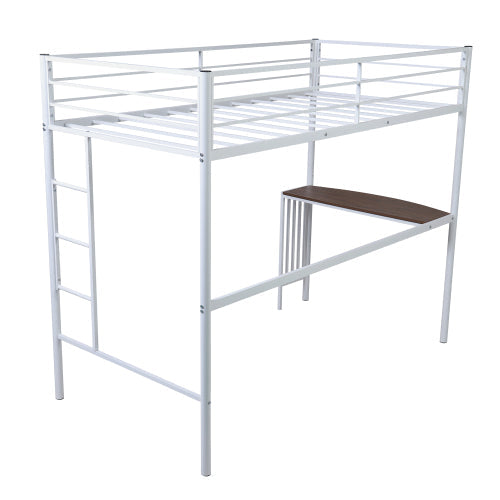 Twin Metal Loft Bunk Bed with Desk, Ladder and Guardrails, White