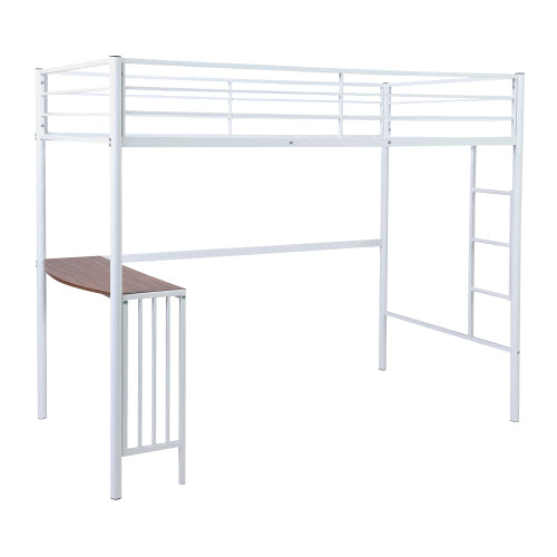 Twin Metal Loft Bunk Bed with Desk, Ladder and Guardrails, White