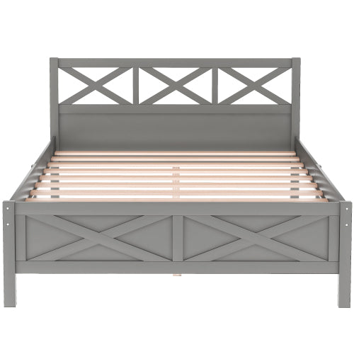 Queen Size Wooden Platform Bed with Extra Support Legs, Gray