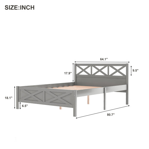 Queen Size Wooden Platform Bed with Extra Support Legs, Gray