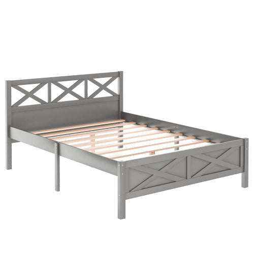 Queen Size Wooden Platform Bed with Extra Support Legs, Gray