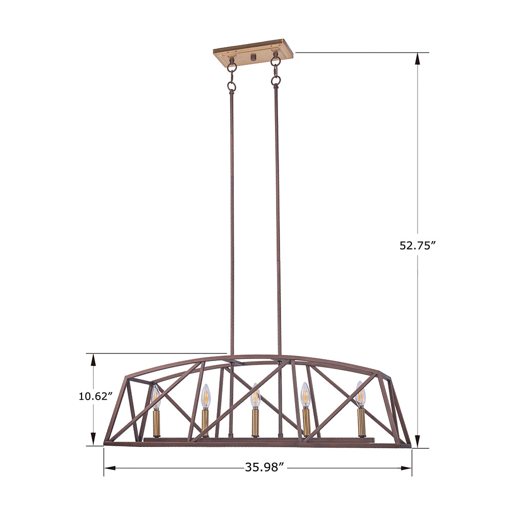 5-Light Architectural Bronze and Soft Matte Brass Kitchen Island Linear Pendant