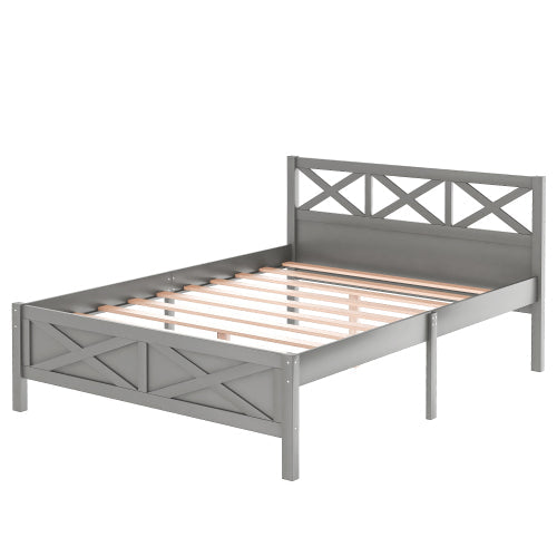 Queen Size Wooden Platform Bed with Extra Support Legs, Gray