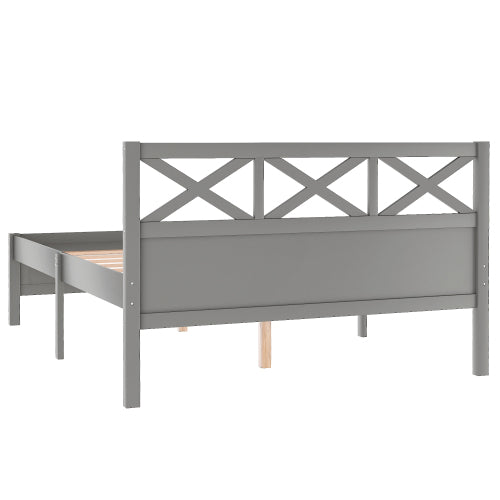 Queen Size Wooden Platform Bed with Extra Support Legs, Gray