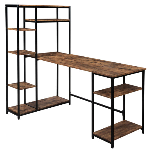 Home Office Desk with Multiple Storage Shelves, Tiger