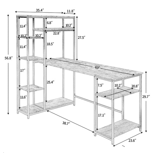 Home Office Desk with Multiple Storage Shelves, Tiger