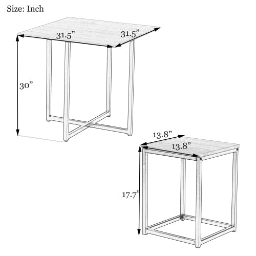 5pcs Dining Set, Bar Table with 4 Bar Stools, Natural Wood+White