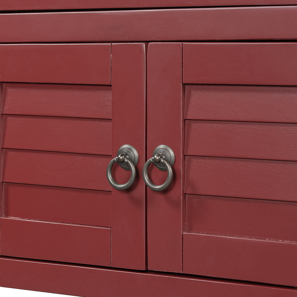 Console Table with 7 Drawers, 1 Cabinet and 1 Shelf, Red