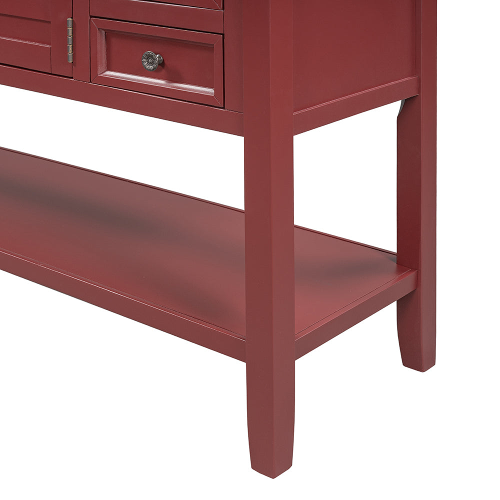 Console Table with 7 Drawers, 1 Cabinet and 1 Shelf, Red