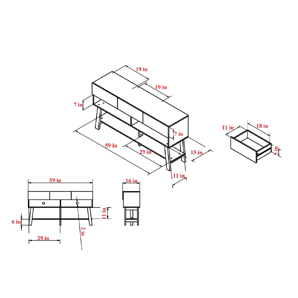 Wood TV Stand with Drawers and Shelves