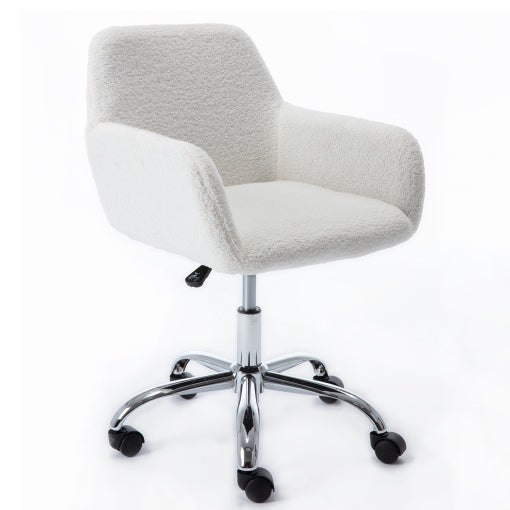 Height Adjustable Faux Fur Office Chair, White