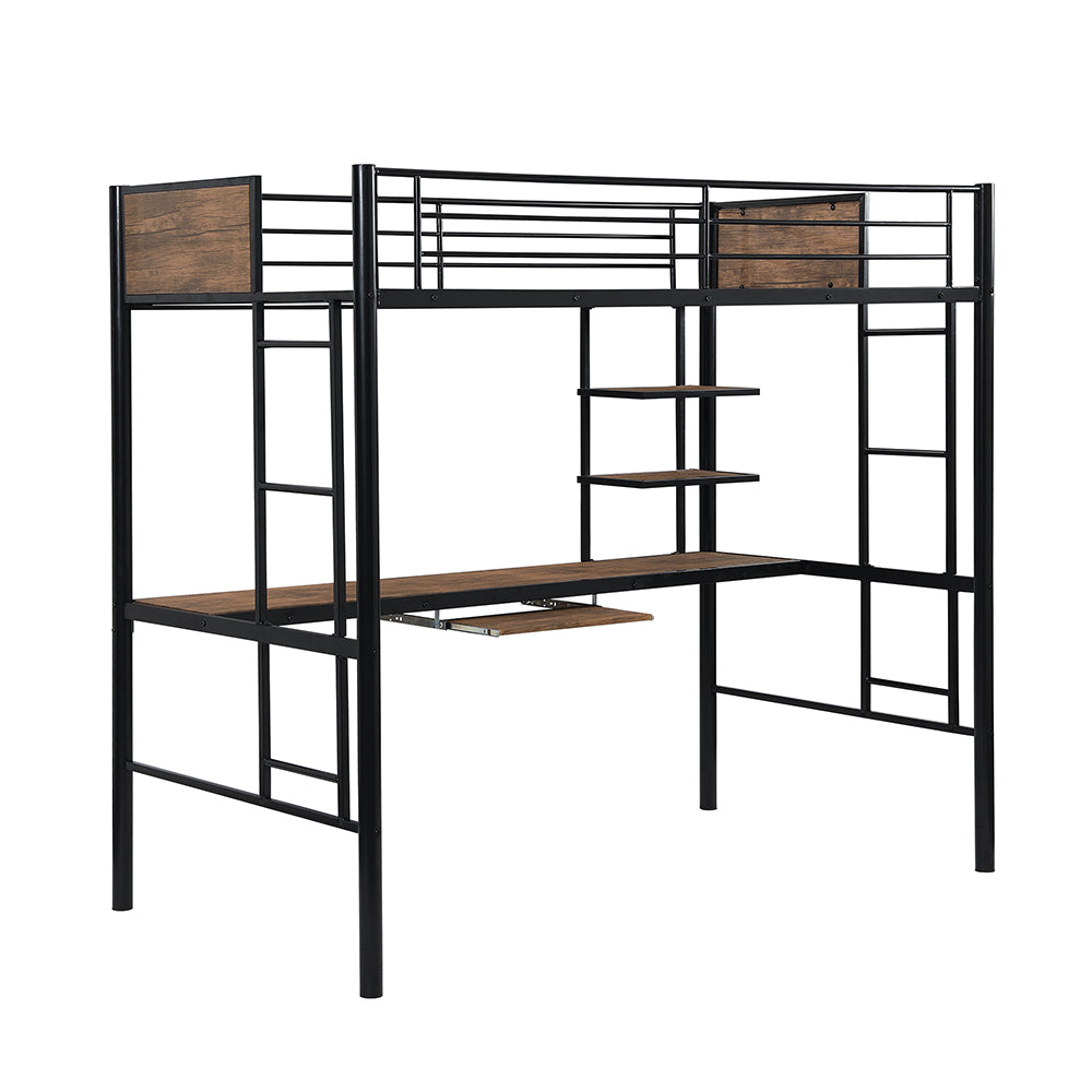 Twin Size Loft Bed with Desk and Shelf