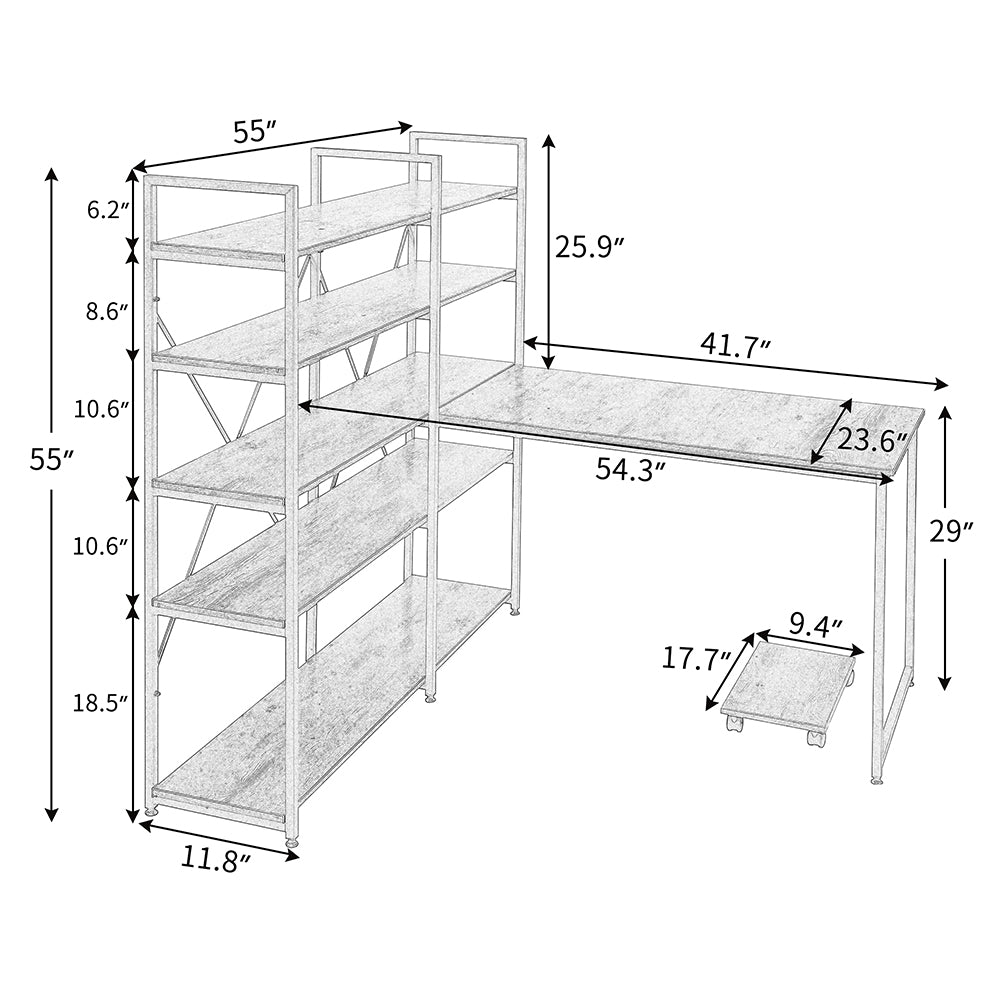 Large Computer Desk with 5-tier Hutch Bookshelf