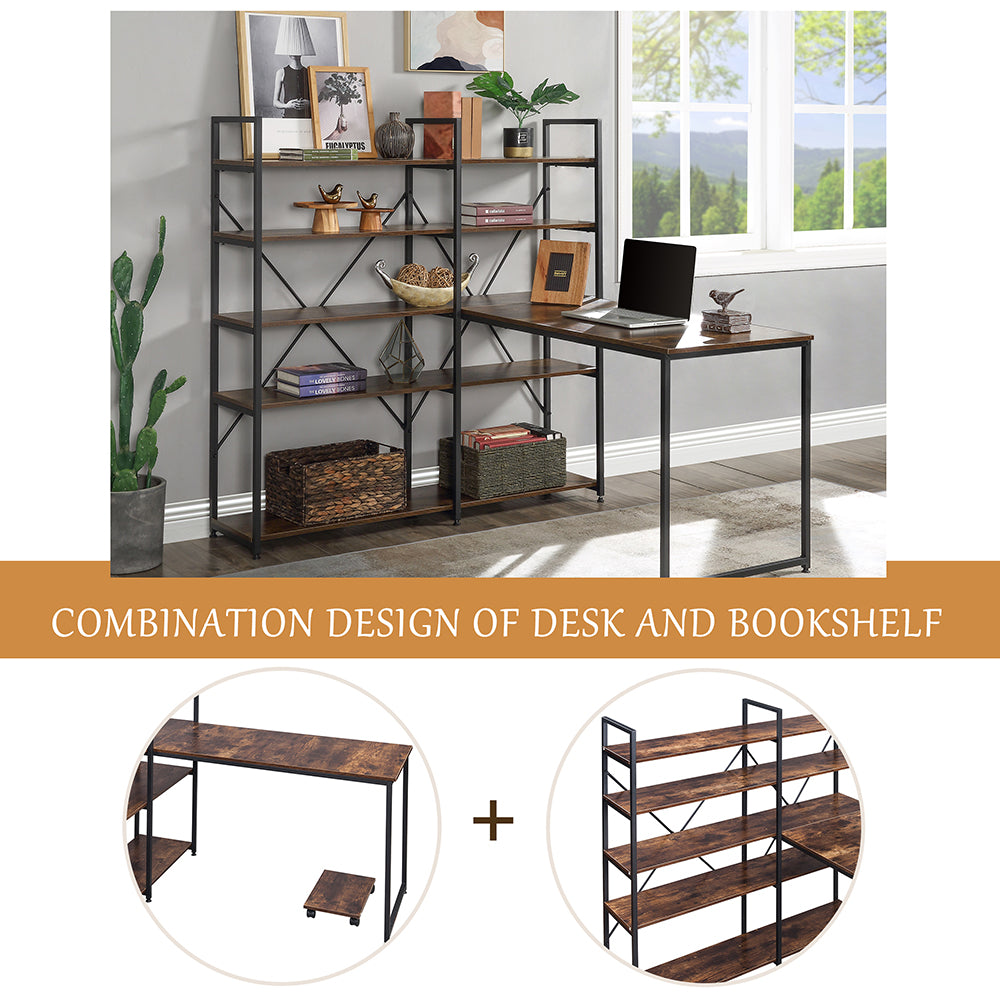 Large Computer Desk with 5-tier Hutch Bookshelf