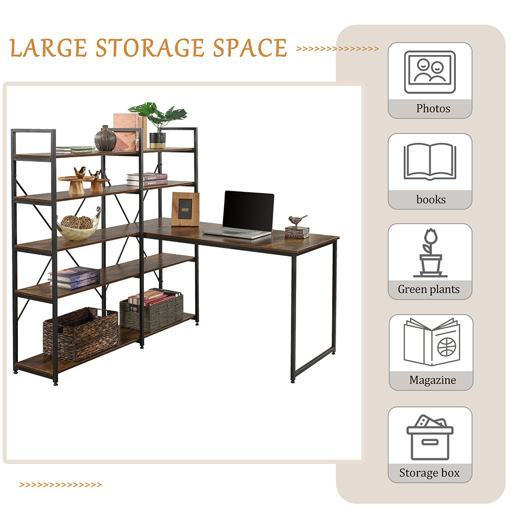 Large Computer Desk with 5-tier Hutch Bookshelf