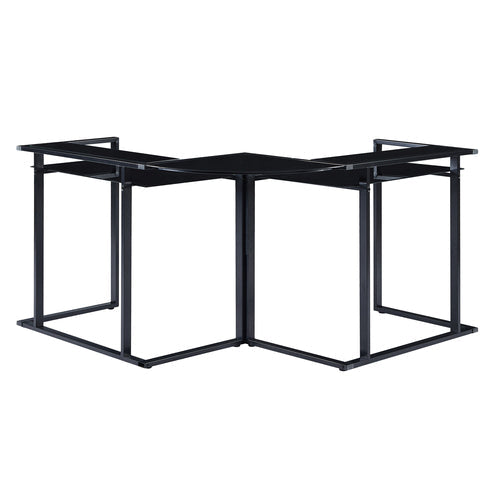 L-Shaped Corner Glass Workstation Desk, Black