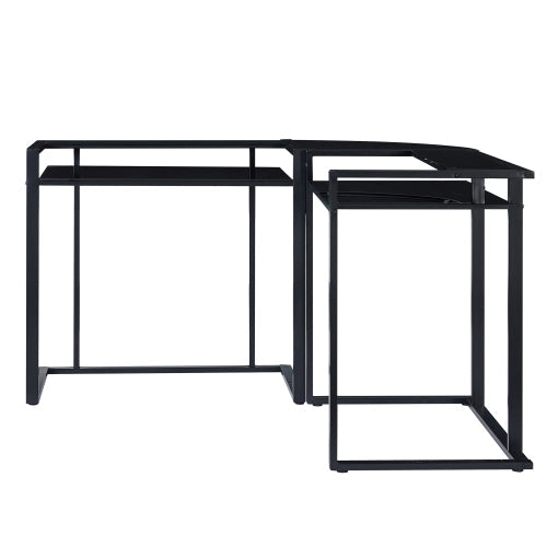 L-Shaped Corner Glass Workstation Desk, Black