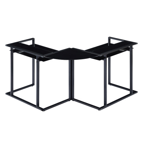 L-Shaped Corner Glass Workstation Desk, Black