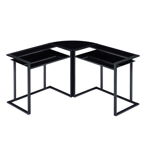 L-Shaped Corner Glass Workstation Desk, Black