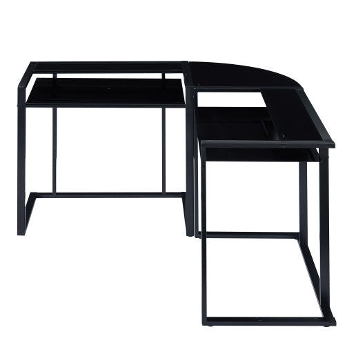 L-Shaped Corner Glass Workstation Desk, Black