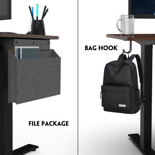 Height Adjustable Electric Standing Desk with Headset Hook and Storage Bag