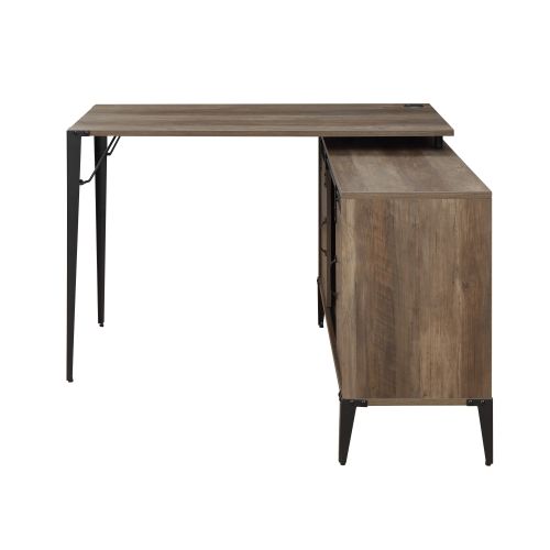 Office Writing Desk w/USB, Rustic Oak & Black Finish