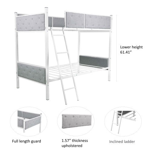 Upholstered Twin over Twin Bunk Bed, Gray