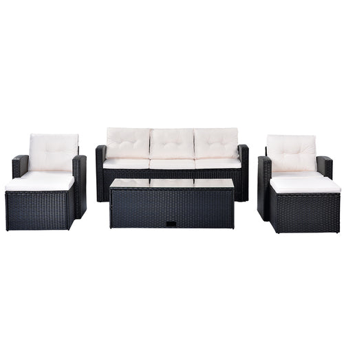 6pcs Wicker PE Rattan Patio Sectional Sofa Set, Black