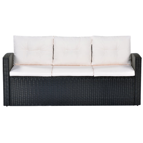 6pcs Wicker PE Rattan Patio Sectional Sofa Set, Black