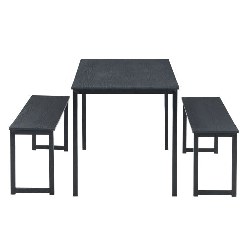 3pcs Dining Set, Kitchen Table with Benches, Black