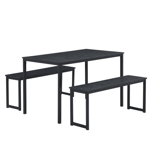 3pcs Dining Set, Kitchen Table with Benches, Black