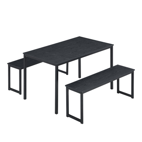 3pcs Dining Set, Kitchen Table with Benches, Black