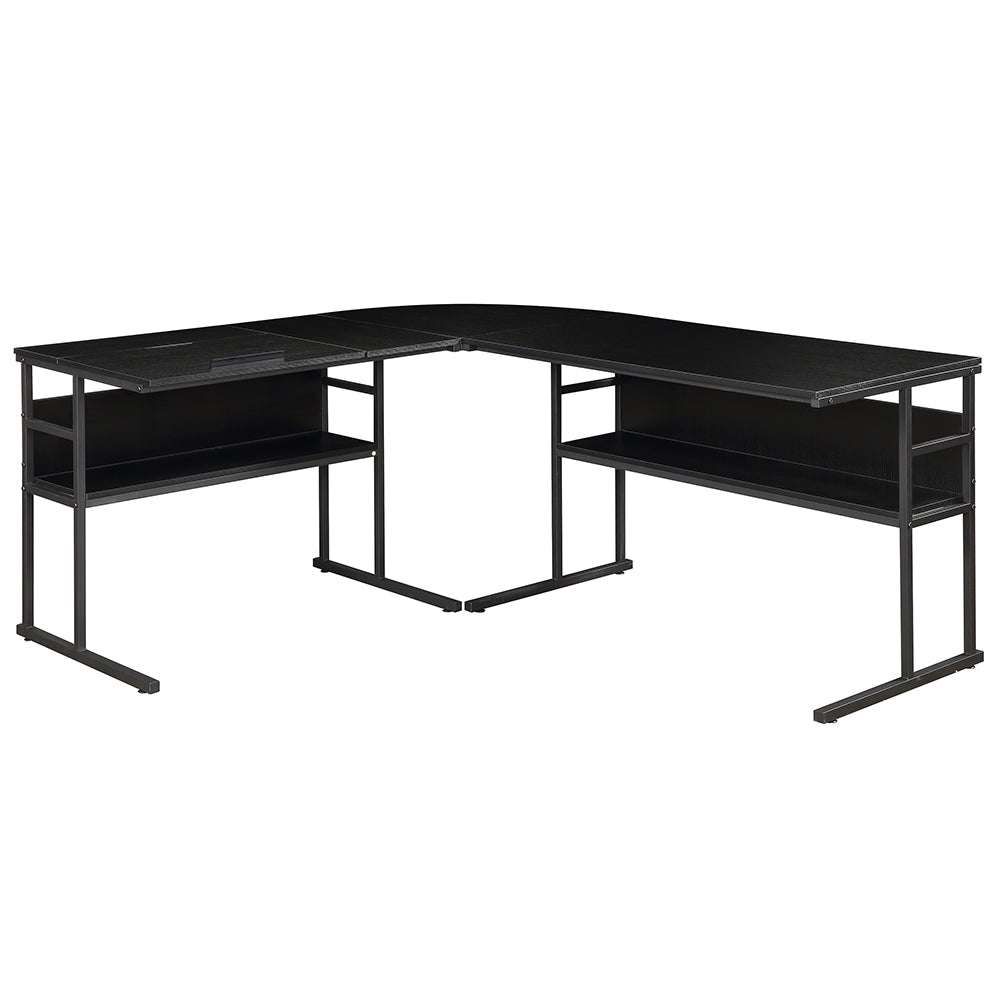 L-Shaped Office Desk with Bookshelves with Tiltable Desktop