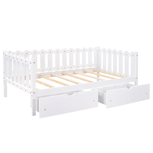 Rustic Style Twin Size Daybed with Storage Drawers, White