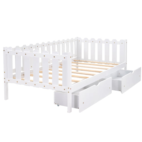 Rustic Style Twin Size Daybed with Storage Drawers, White