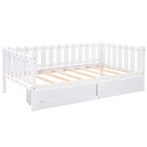 Rustic Style Twin Size Daybed with Storage Drawers, White