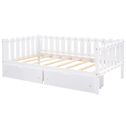 Rustic Style Twin Size Daybed with Storage Drawers, White