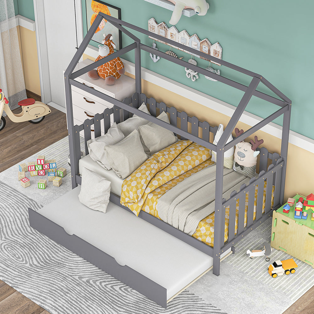 Twin Size House Bed with Trundle