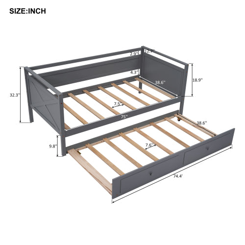 Twin Size Daybed with Trundle, Gray