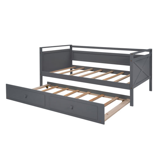 Twin Size Daybed with Trundle, Gray