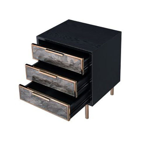 Nightstand End Table, Black & Champagne