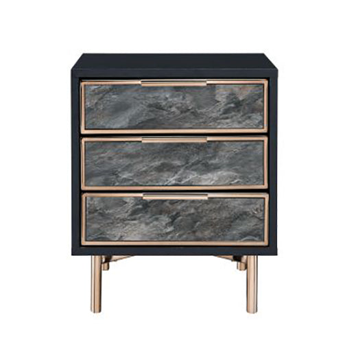 Nightstand End Table, Black & Champagne