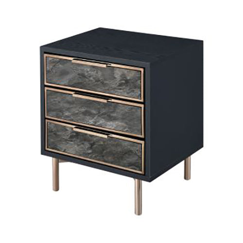 Nightstand End Table, Black & Champagne