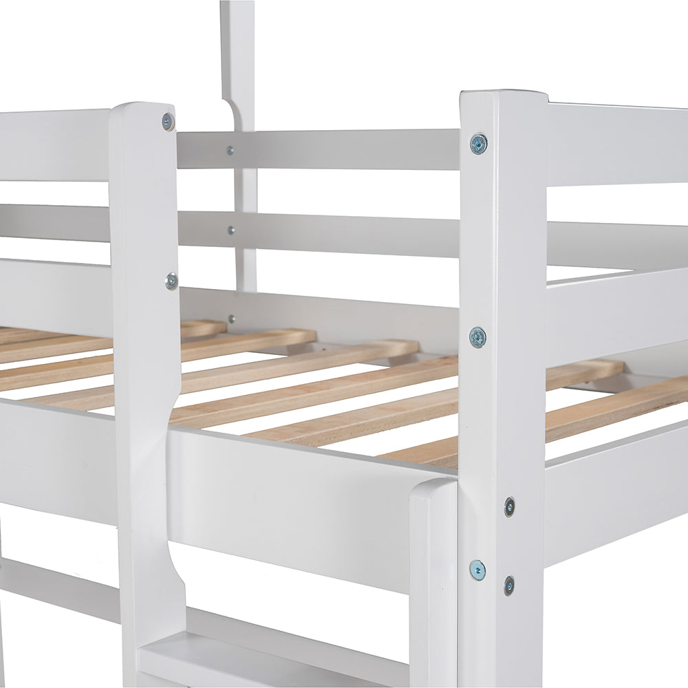 Twin Size Loft House Bed with Roof