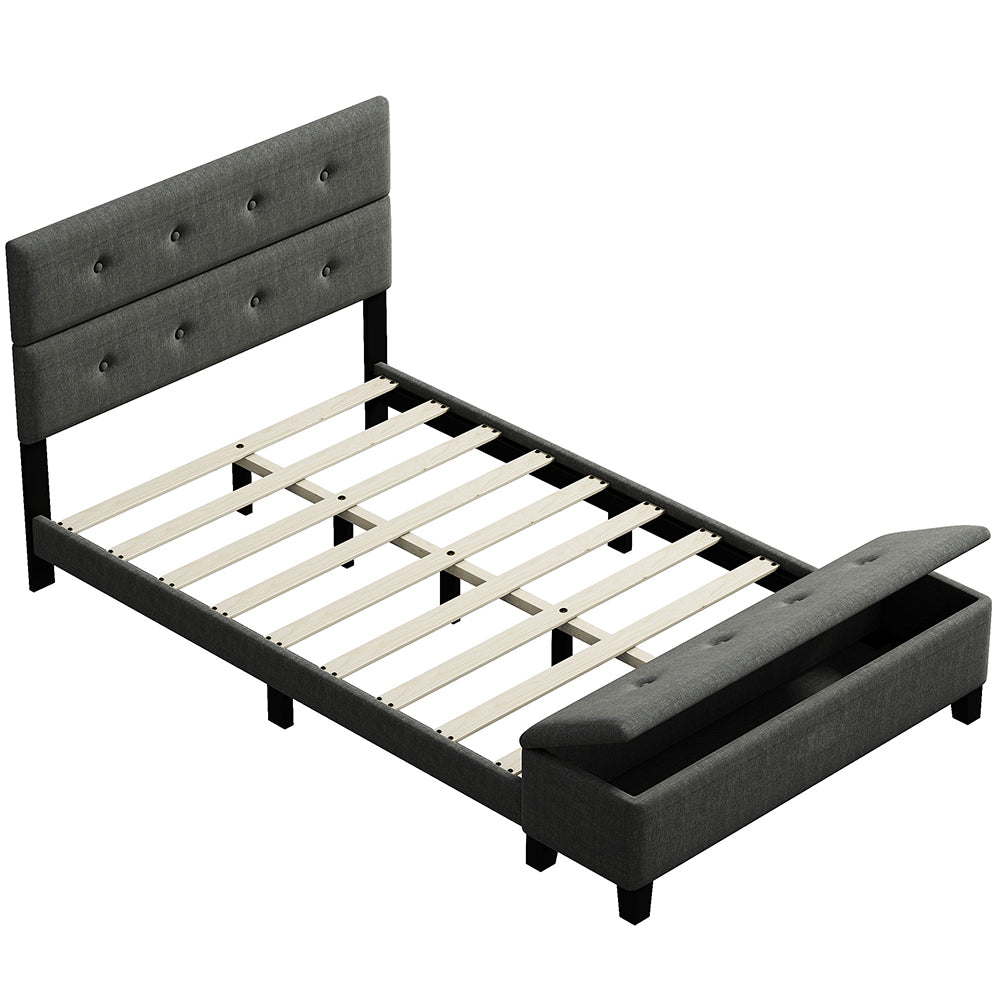 Upholstered Queen Size Platform Bed with Storage Case