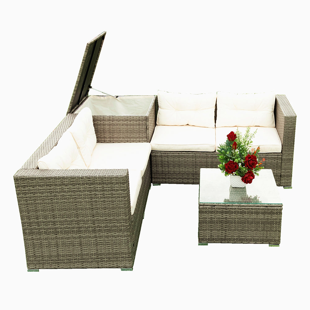 Rattan Sectional Sofa Set with Storage Box